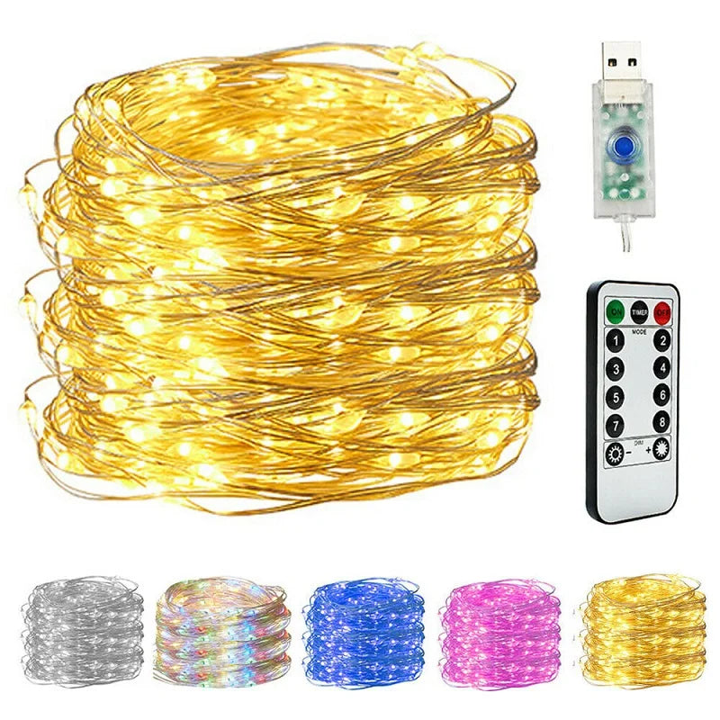 Kuparilankavalosarja USB-liitännällä ja kaukosäätimellä