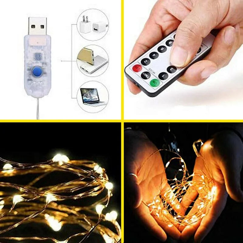 Kuparilankavalosarja USB-liitännällä ja kaukosäätimellä