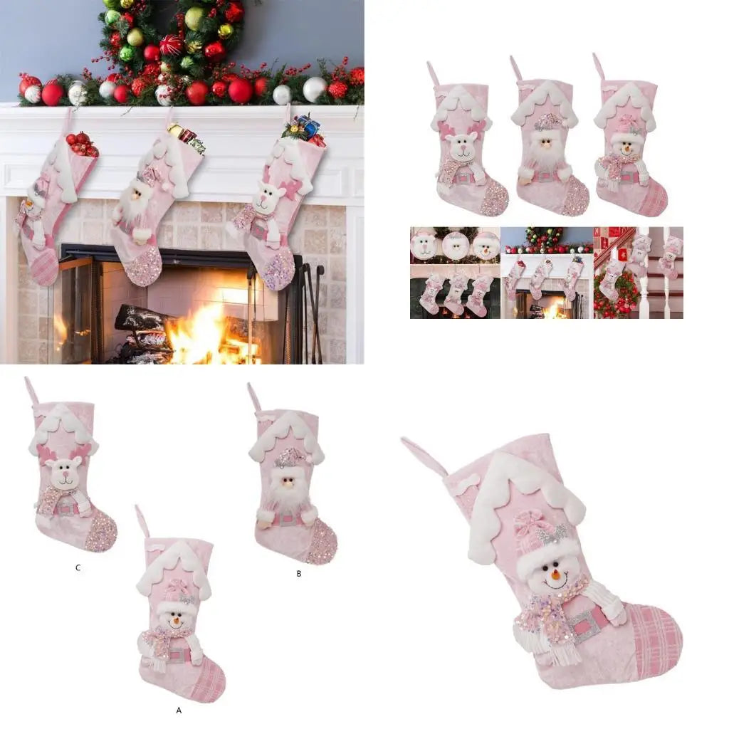 Vaaleanpunaiset joulusukat, 3 kpl setti