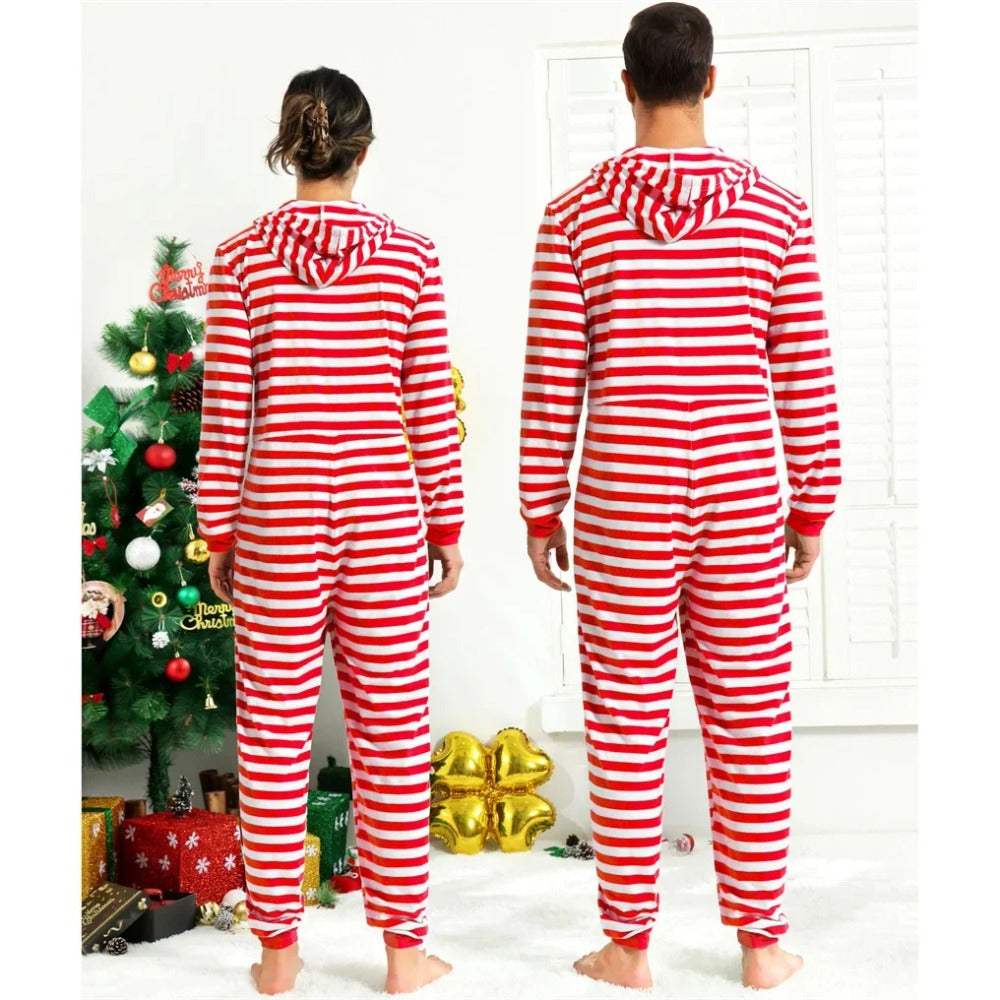 Raidallinen joulupyjama-onesie takaa