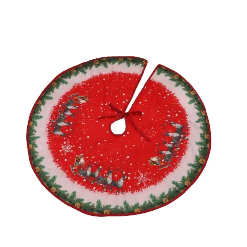 Monikäyttöinen joulukuusenalusmatto, pyöreä 90 cm, uudelleenkäytettävä punainen reki